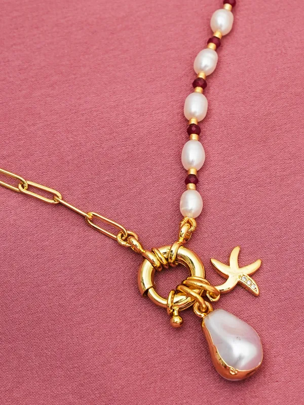 Basraa_Pearl_Ruby_Accent_Charm_Necklace_Dual_Chain_18K_Gold_Plated