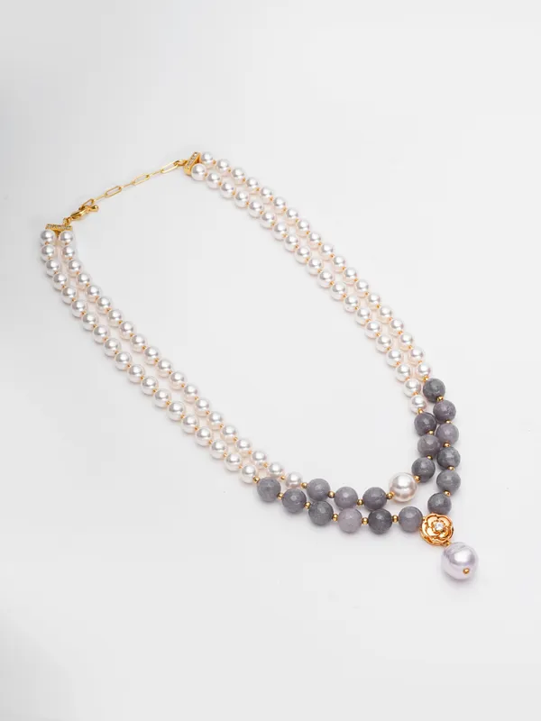 Basraa_Pearl_Grey_Agate_Dual_Layer_Necklace_Gold_Floral_Pendant_Charm