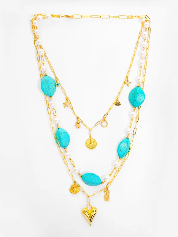 Basraa_Turquoise_Pearl_Layered_Necklace_With_Golden_Charms