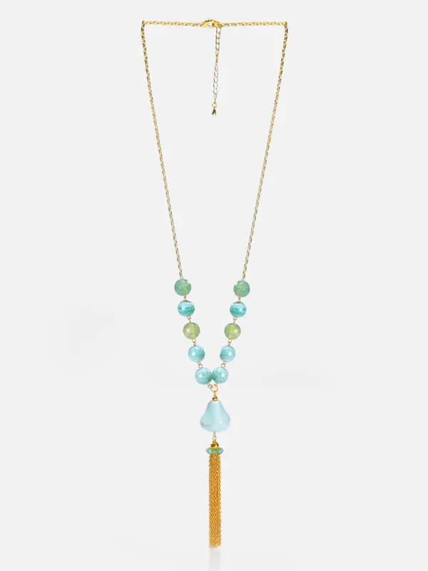 Aqua_Green_Agate_Tassel_Necklace_Gold_Plated_Chain_Statement_Jewelry_By_Basraa