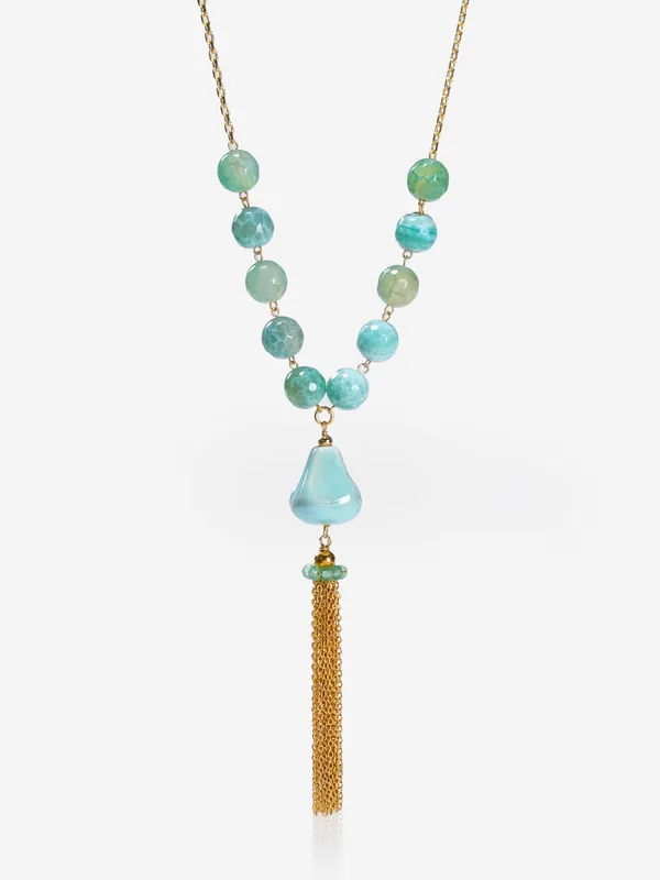 Aqua_Green_Agate_Tassel_Necklace_Gold_Plated_Chain_Statement_Jewelry_By_Basraa