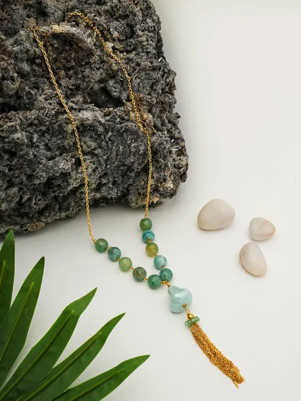 Aqua_Green_Agate_Tassel_Necklace_Gold_Plated_Chain_Statement_Jewelry_By_Basraa