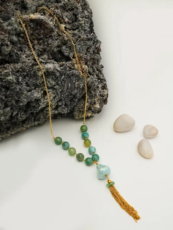 Aqua_Green_Agate_Tassel_Necklace_Gold_Plated_Chain_Statement_Jewelry_By_Basraa