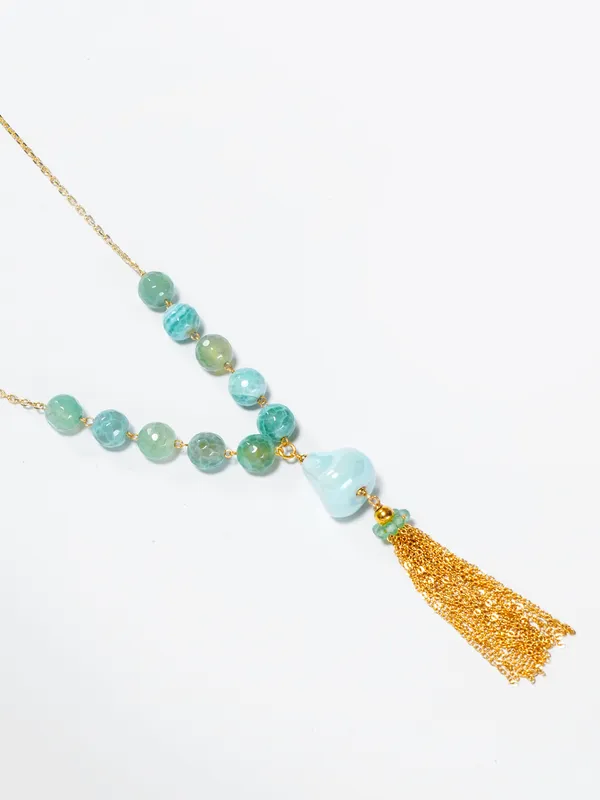 Aqua_Green_Agate_Tassel_Necklace_Gold_Plated_Chain_Statement_Jewelry_By_Basraa
