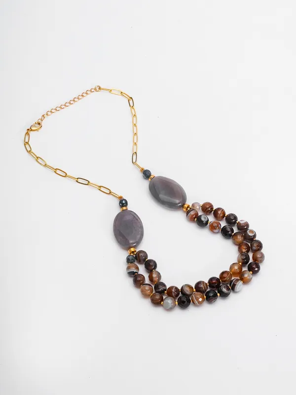 Dual_Layer_Brown_Agate_Beaded_Necklace_With_Smoky_Quartz_Accents_Basraa_Natural_Stone_Collection