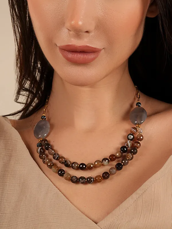 Dual_Layer_Brown_Agate_Beaded_Necklace_With_Smoky_Quartz_Accents_Basraa_Natural_Stone_Collection