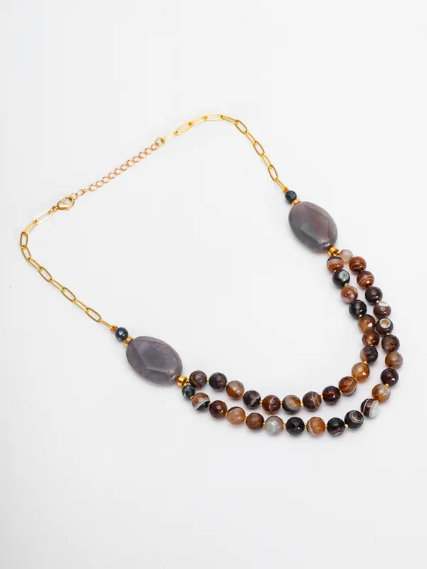 Dual_Layer_Brown_Agate_Beaded_Necklace_With_Smoky_Quartz_Accents_Basraa_Natural_Stone_Collection