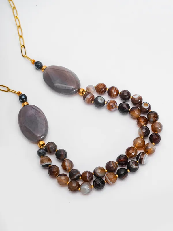 Dual_Layer_Brown_Agate_Beaded_Necklace_With_Smoky_Quartz_Accents_Basraa_Natural_Stone_Collection