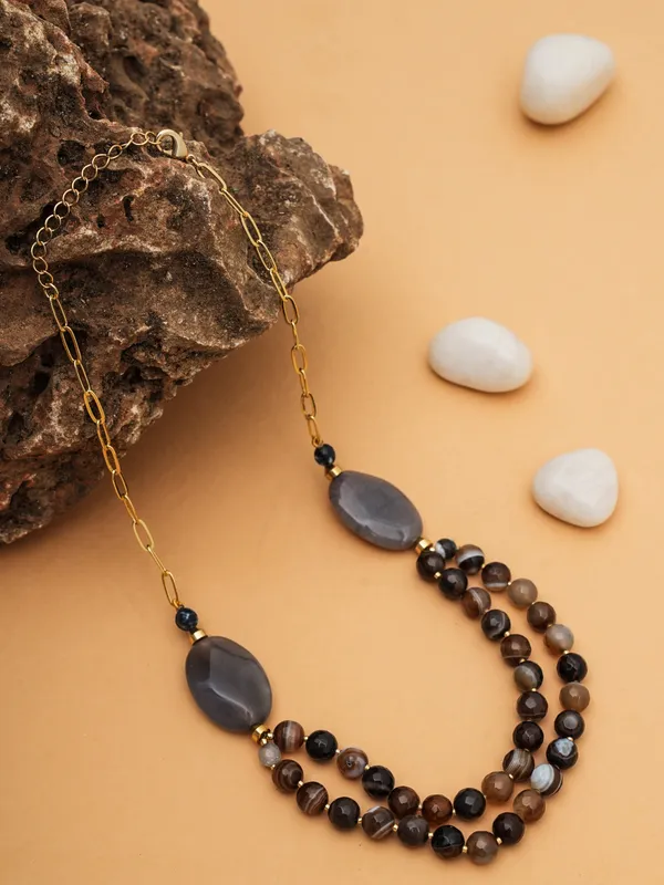 Dual_Layer_Brown_Agate_Beaded_Necklace_With_Smoky_Quartz_Accents_Basraa_Natural_Stone_Collection