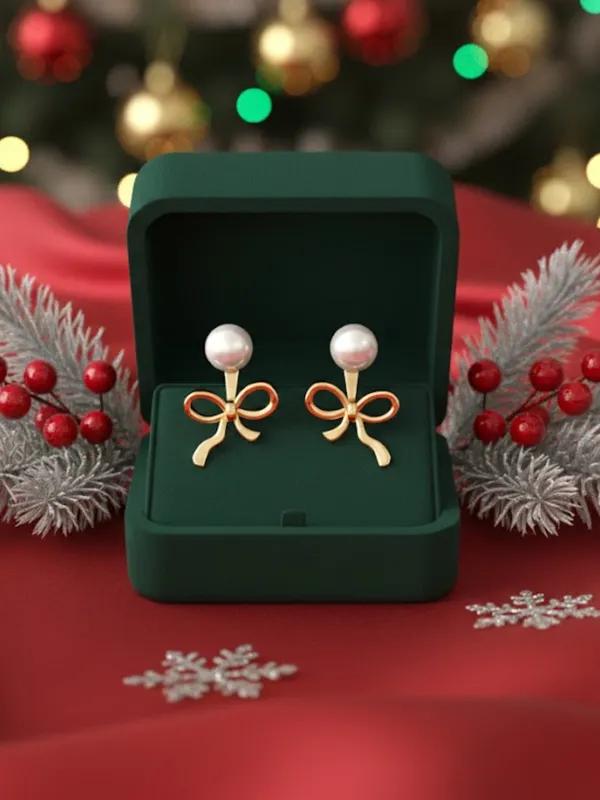 Basraa_92_5_Sterling_Silver_Pearl_Bow_Gold_Plated_Stud_Earrings