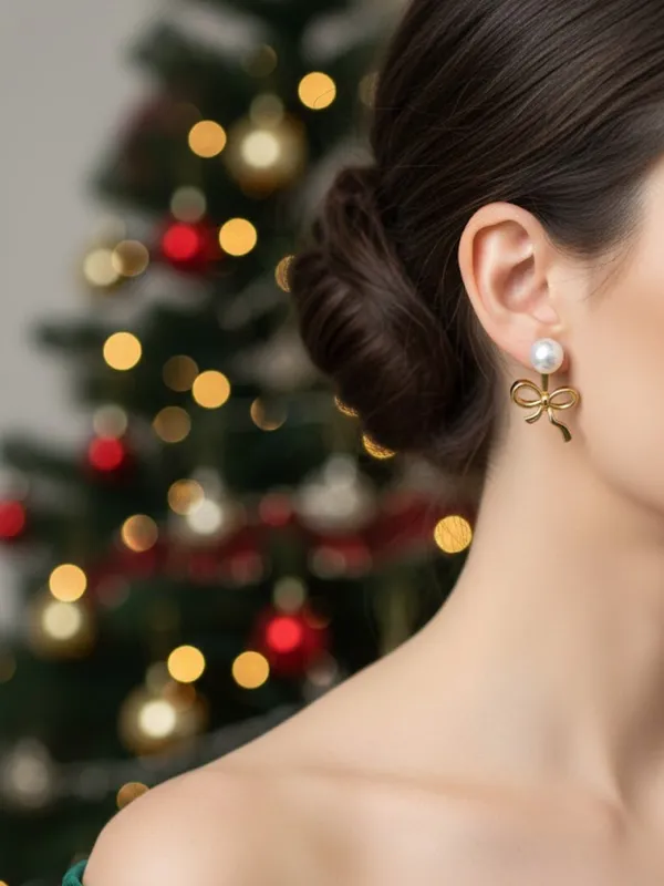 Basraa_92_5_Sterling_Silver_Pearl_Bow_Gold_Plated_Stud_Earrings