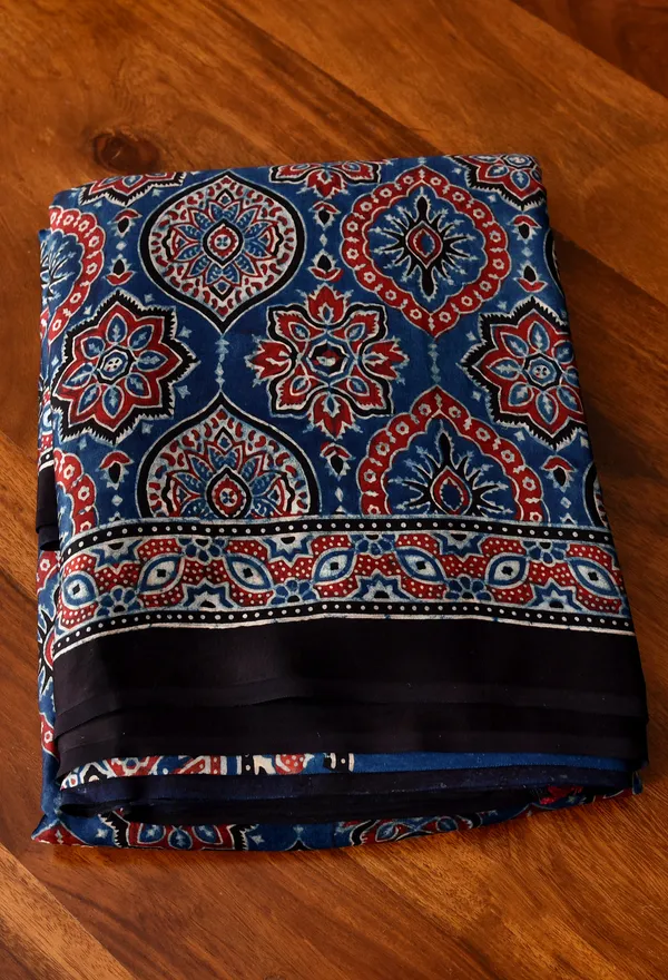 Ajrakh_Blue_Handblock_Modal_Silk_Saree
