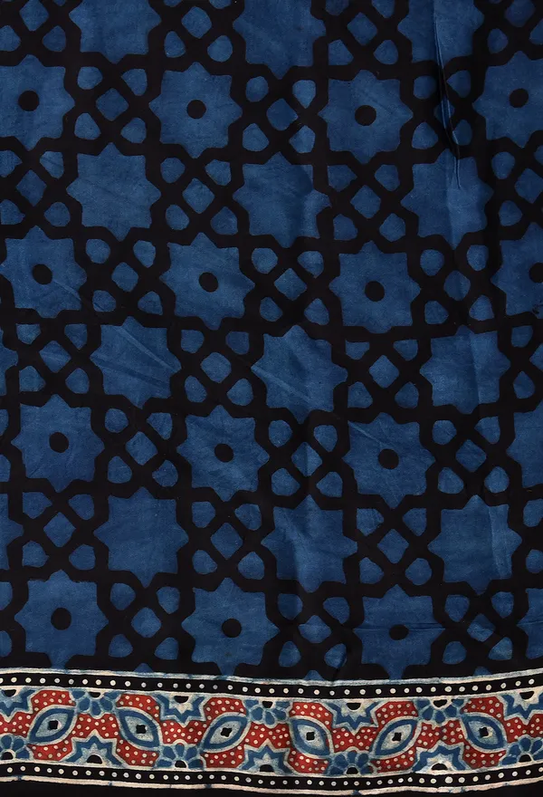 Ajrakh_Blue_Handblock_Modal_Silk_Saree
