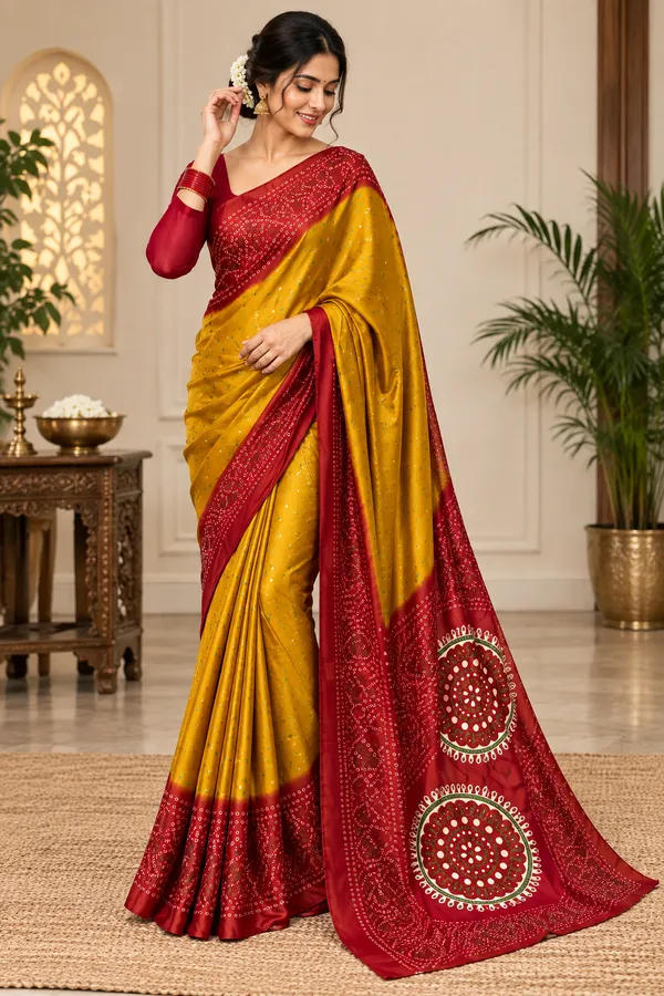 MUSTARD_AND_RED_MODAL_SILK__JAIPURI_BANADHANI_SAREE