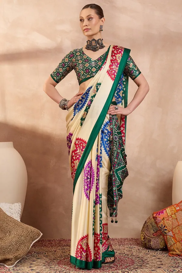 New_Semi_Green_Gajji_Bandhej_New_Super_Lagdi_Pure_Gajji_Soft_Silk_Saree