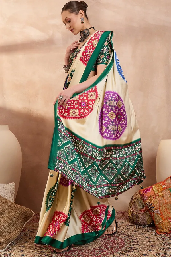 New_Semi_Green_Gajji_Bandhej_New_Super_Lagdi_Pure_Gajji_Soft_Silk_Saree