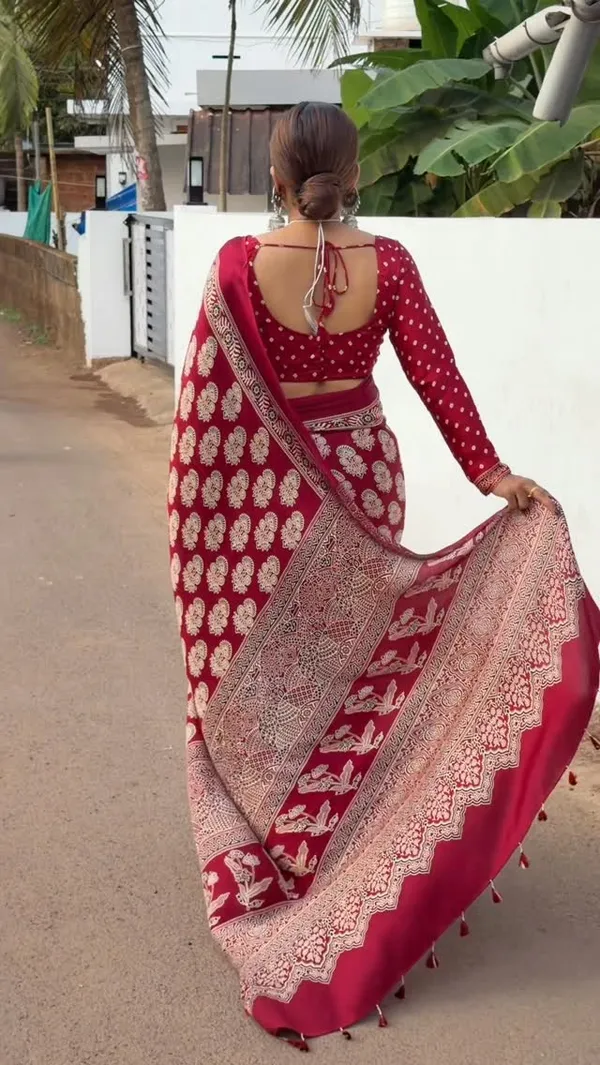 Premium_Semi_Modal_Red_Ajrakh_Silk_Saree