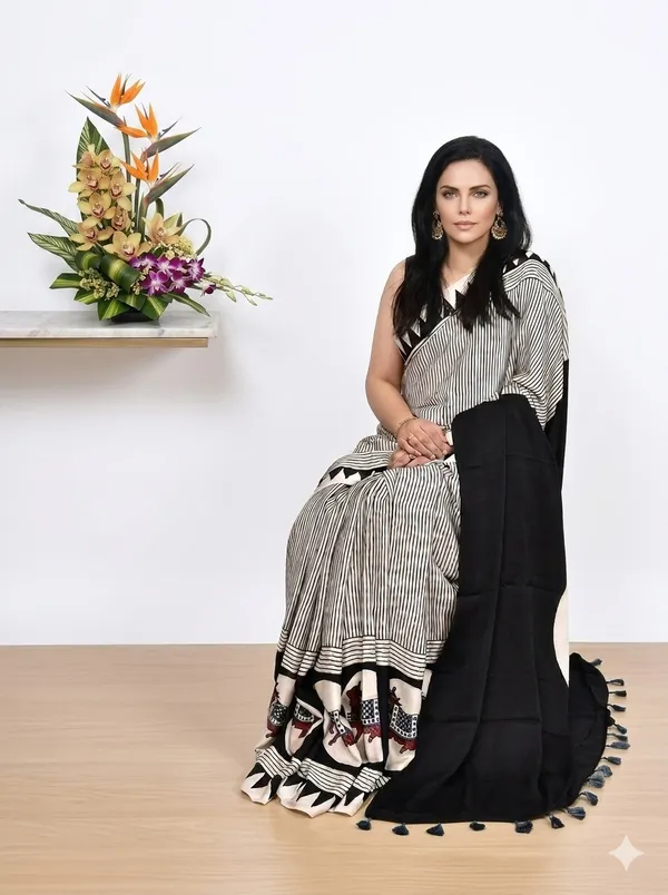 Ajrakh_Black_Handblock_Modal_Silk_Saree.