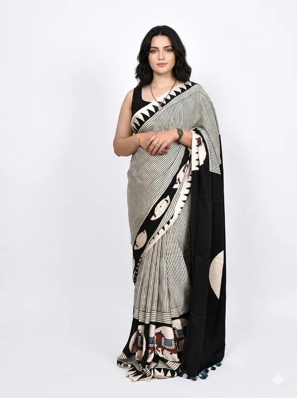 Ajrakh_Black_Handblock_Modal_Silk_Saree.