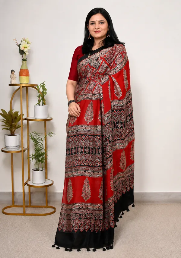 Red_Ajrakh_Printed_Soft_Gaji_Silk_Natural_Print_Saree_For_Women