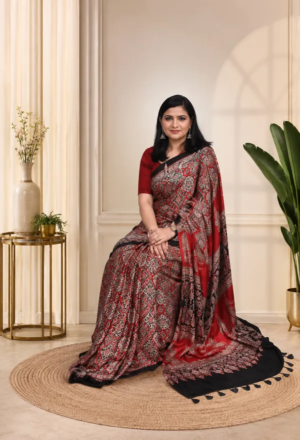 Red_Ajrakh_Printed_Soft_Gaji_Silk_Natural_Print_Saree_For_Women