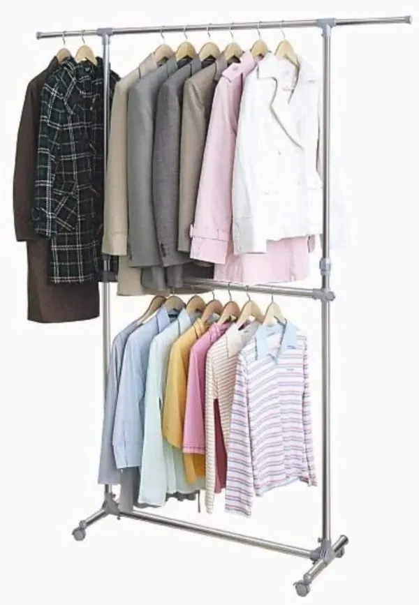 Chrome_Silver_Plastic_And_Wood_Premium_Garment_Stand_For_Wardrobe
