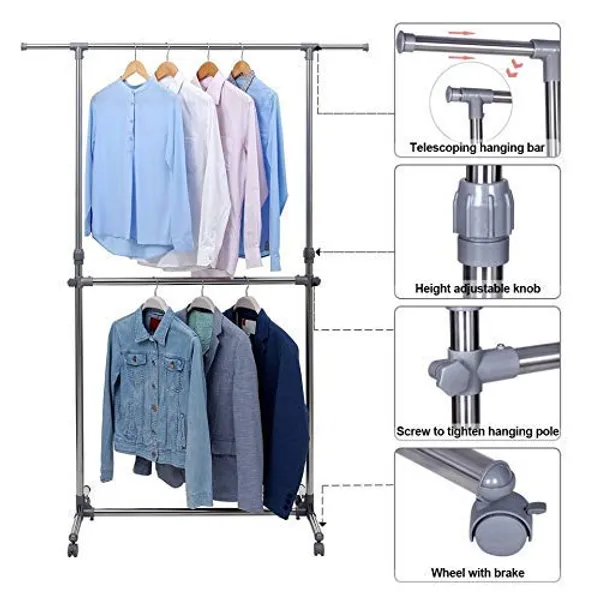 Chrome_Silver_Plastic_And_Wood_Premium_Garment_Stand_For_Wardrobe