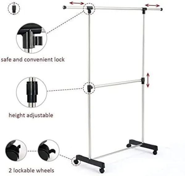 Chrome_Silver_Plastic_And_Wood_Premium_Garment_Stand_For_Wardrobe