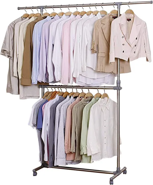 Chrome_Silver_Plastic_And_Wood_Premium_Garment_Stand_For_Wardrobe