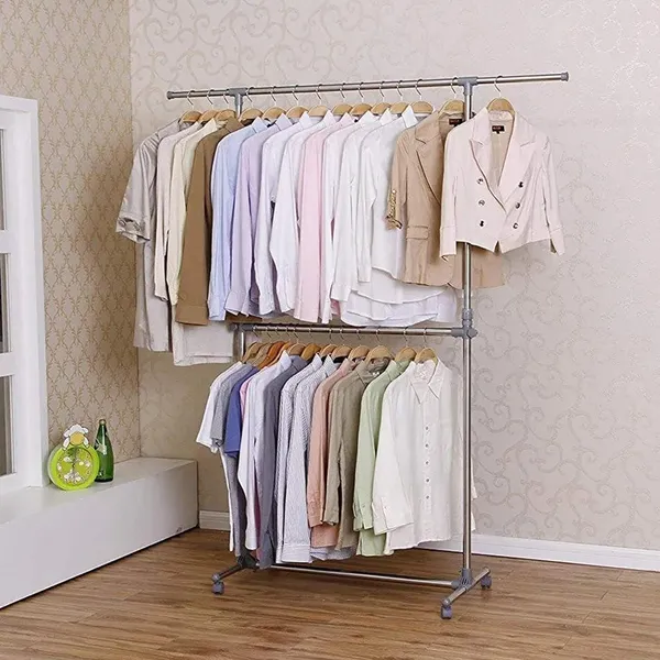 Chrome_Silver_Plastic_And_Wood_Premium_Garment_Stand_For_Wardrobe
