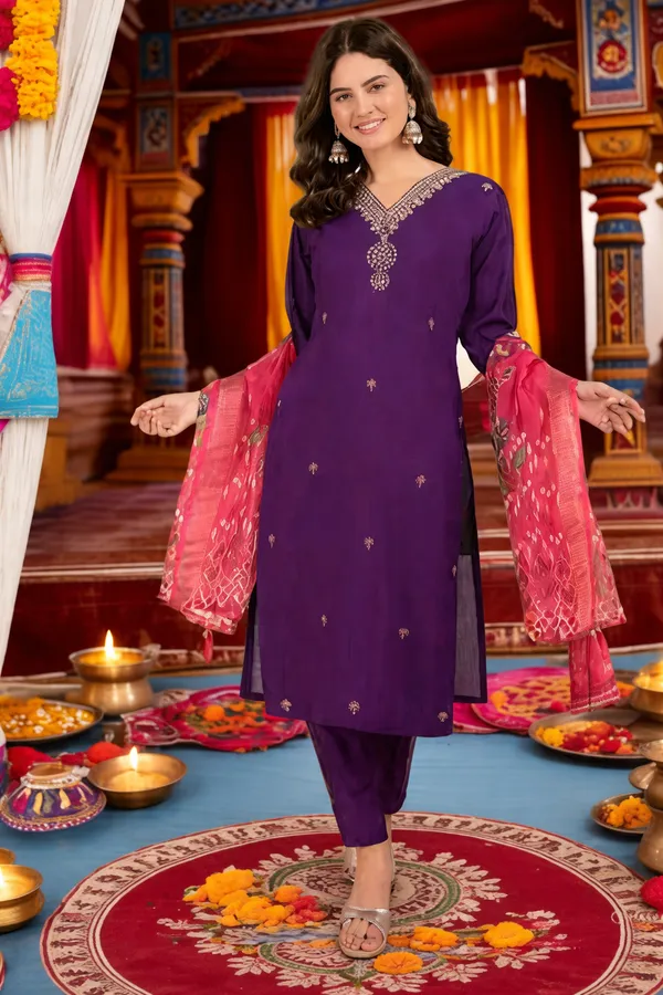 Purple_Cotton_Premium_Kurta_Set_For_Women