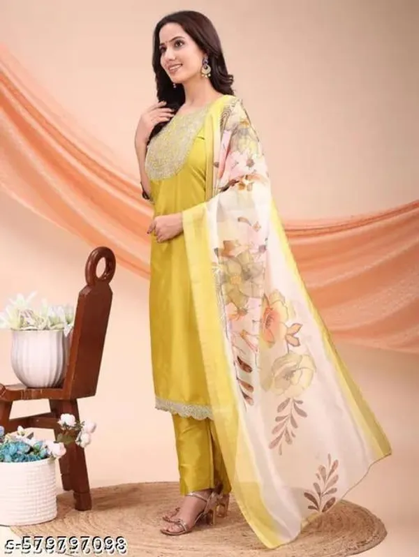 Lemon_Yellow_Cotton_Premium_Kurta_Set_For_Women