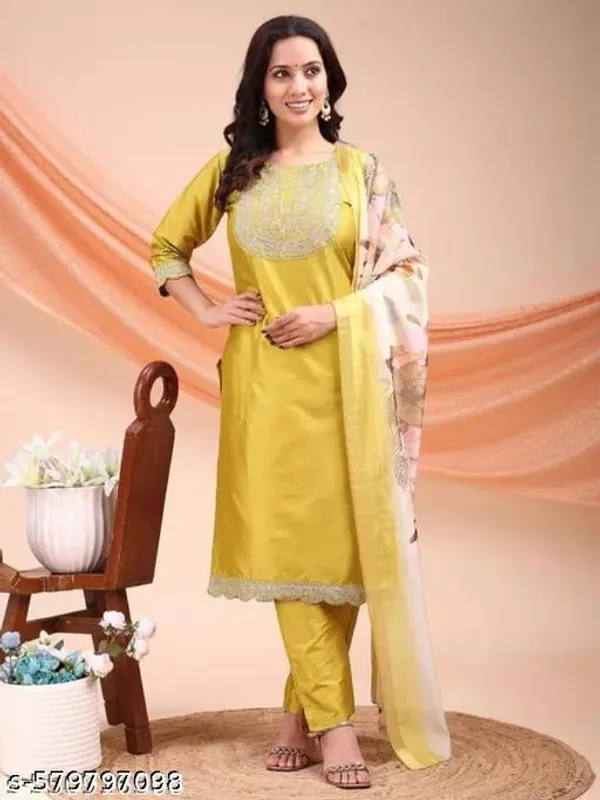 Lemon_Yellow_Cotton_Premium_Kurta_Set_For_Women