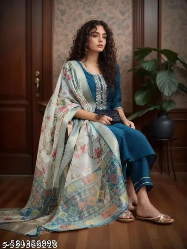 Teal_Blue_Cotton_Premium_Kurta_Set_For_Women