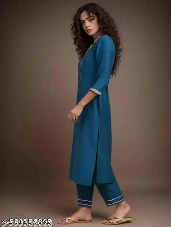 Teal_Blue_Cotton_Premium_Kurta_Set_For_Women