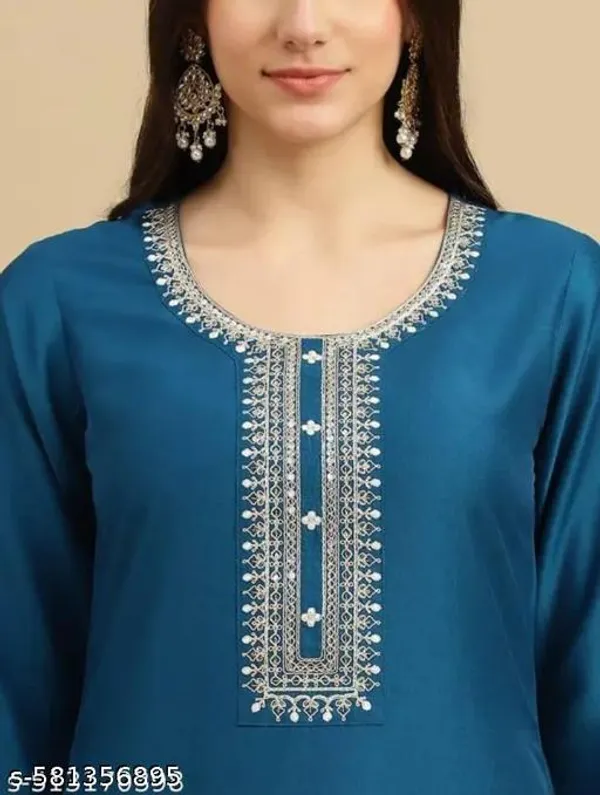 Teal_Blue_Cotton_Premium_Kurta_Set_For_Women