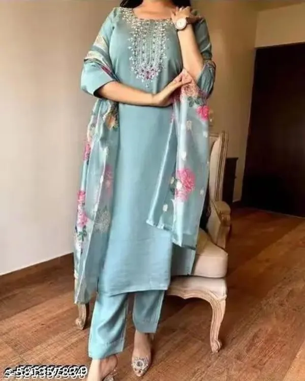 pastel_teal_Cotton_Premium_Kurta_Set_For_Women