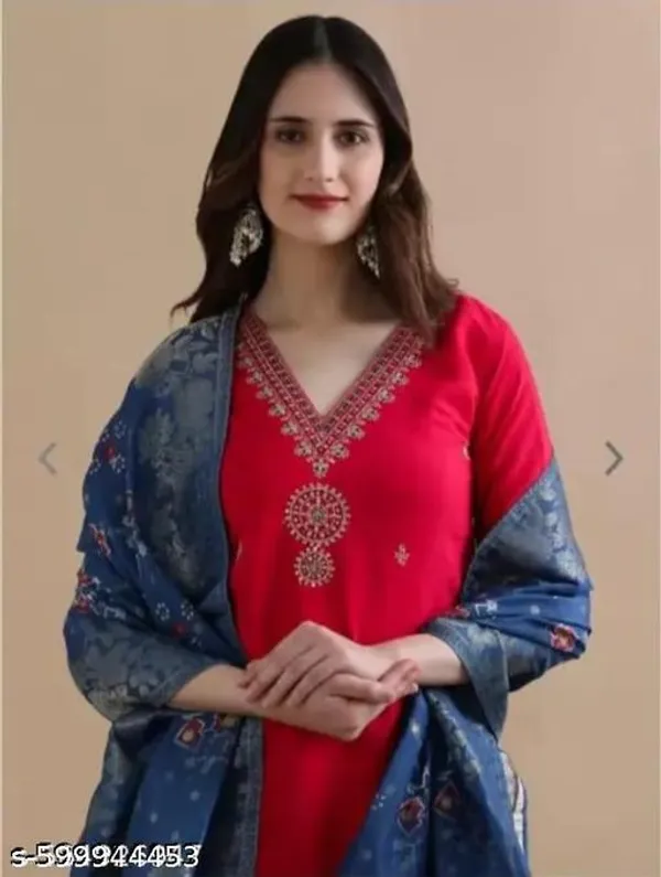 Red_Cotton_Premium_Kurta_Set_For_Women