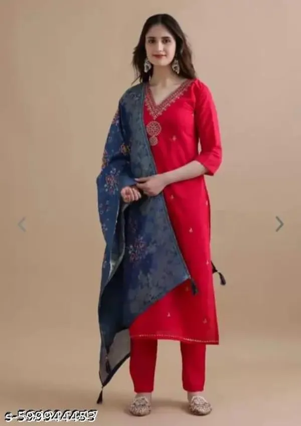 Red_Cotton_Premium_Kurta_Set_For_Women