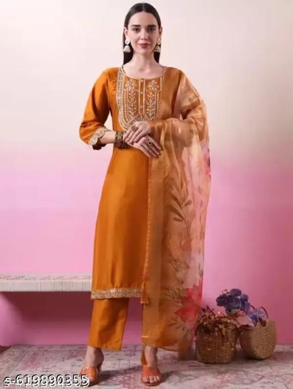 Orange_Cotton_Premium_Kurta_Set_For_Women