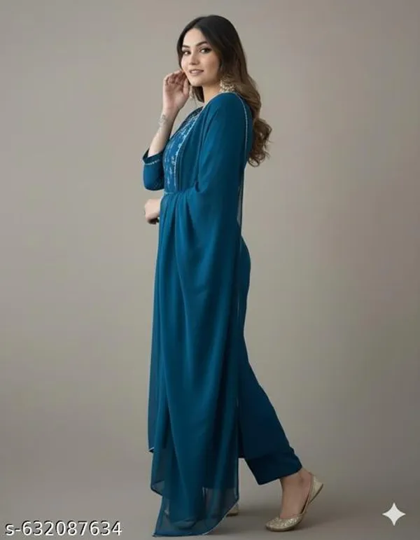 Teal_Blue_Cotton_Premium_Kurta_Set_For_Women