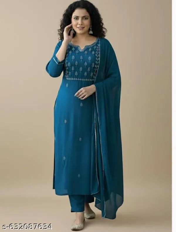 Teal_Blue_Cotton_Premium_Kurta_Set_For_Women