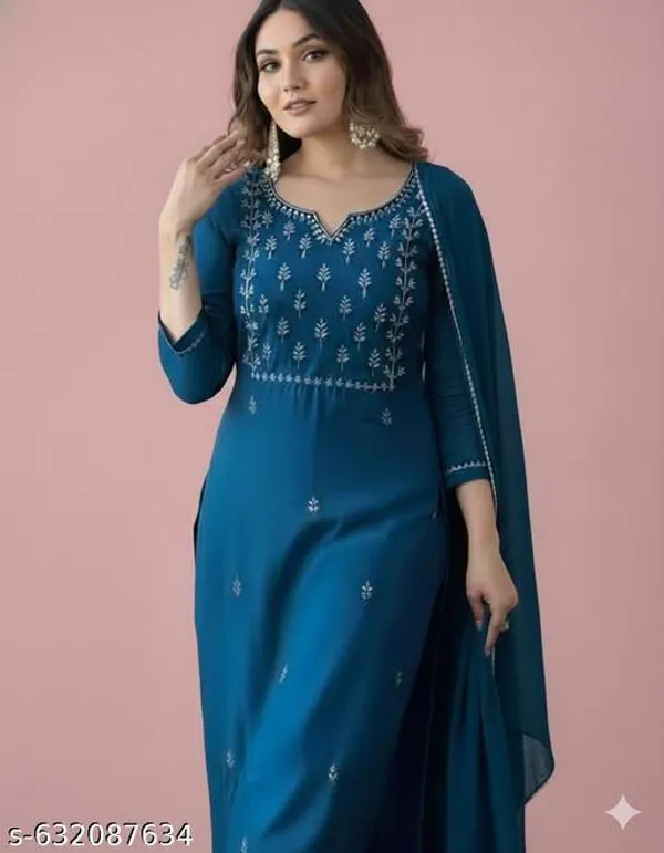 Teal_Blue_Cotton_Premium_Kurta_Set_For_Women