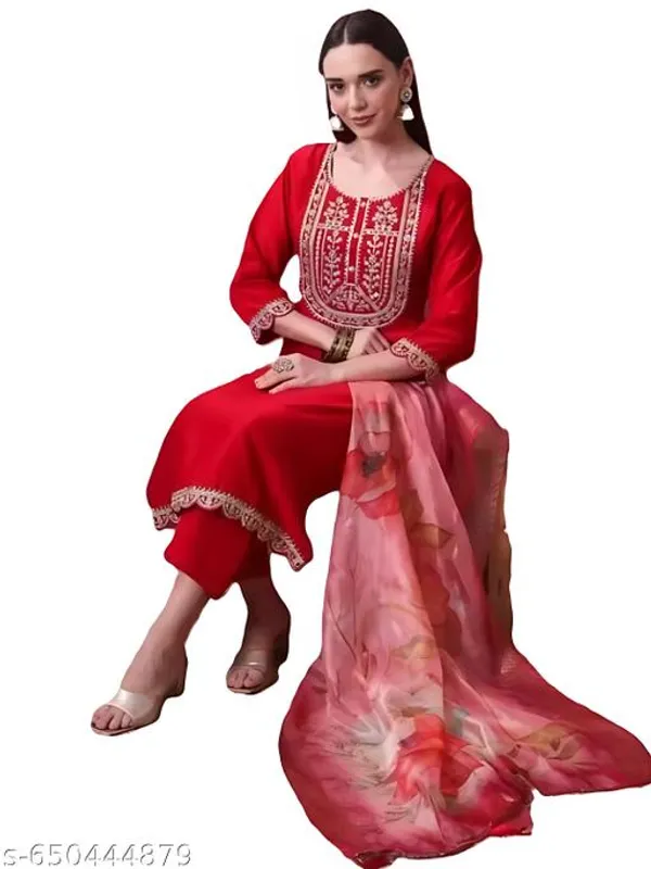 Red_Cotton_Premium_Kurta_Set_For_Women