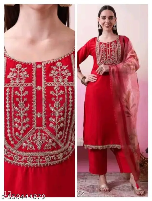Red_Cotton_Premium_Kurta_Set_For_Women