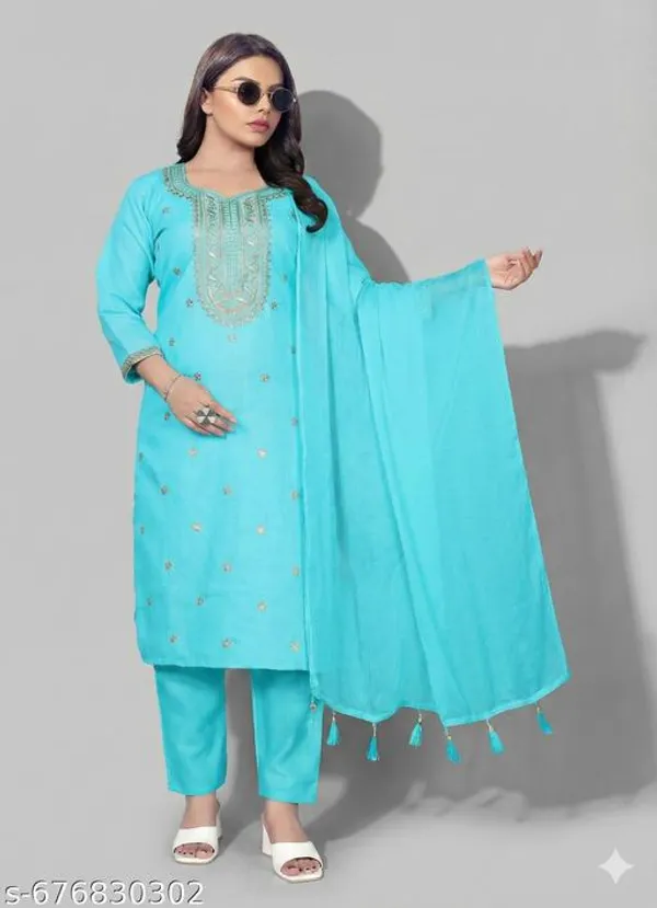 Sky_Blue_Cotton_Premium_Kurta_Set_For_Women