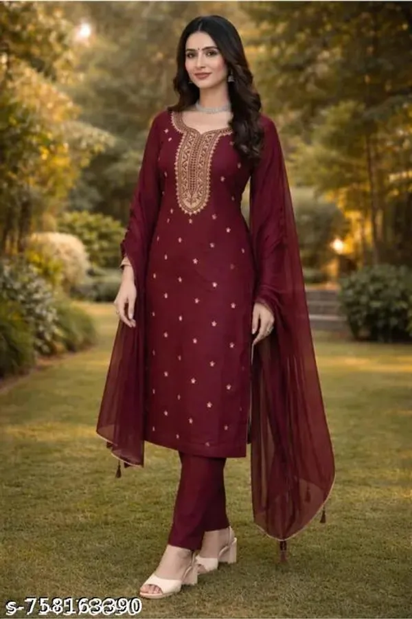 Maroon_Cotton_Premium_Kurta_Set_For_Women