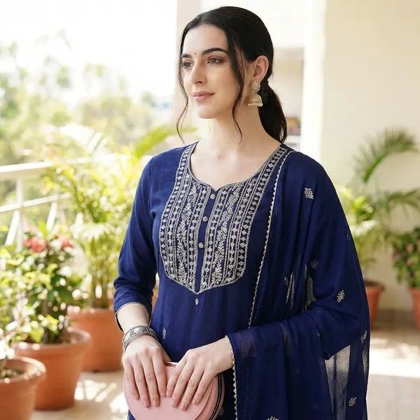 Navy_Blue_Cotton_Premium_Kurta_Set_For_Women