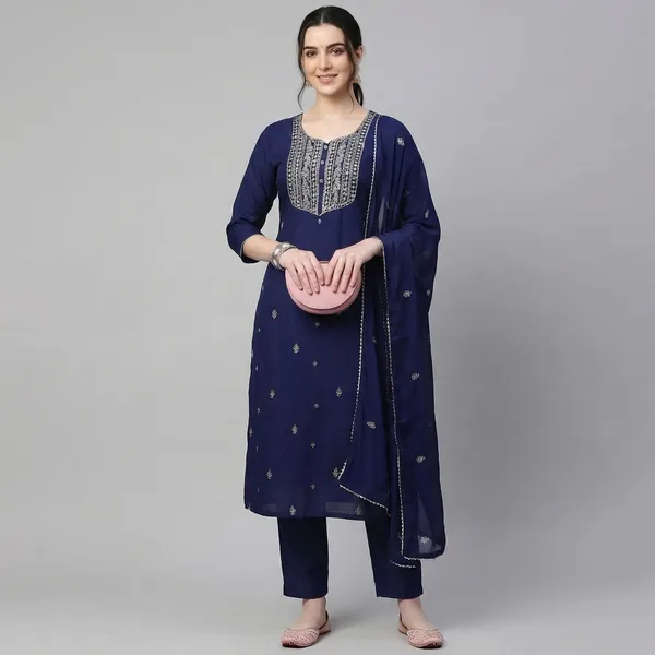 Navy_Blue_Cotton_Premium_Kurta_Set_For_Women