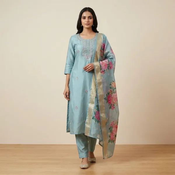 pastel_teal_Cotton_Premium_Kurta_Set_For_Women